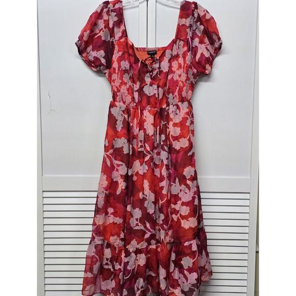 Torrid Dress Women's Size 0X Vibrant Color Midi Cotton Clip Dot Lace Up Smocked - Picture 2 of 7